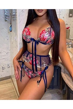 Ensemble de Lingerie Sexy, Dames Mode Dentelle Lingerie Femme sous-vêtements Sexy Ensemble Soutien-Gorge Transparent et Jupe 