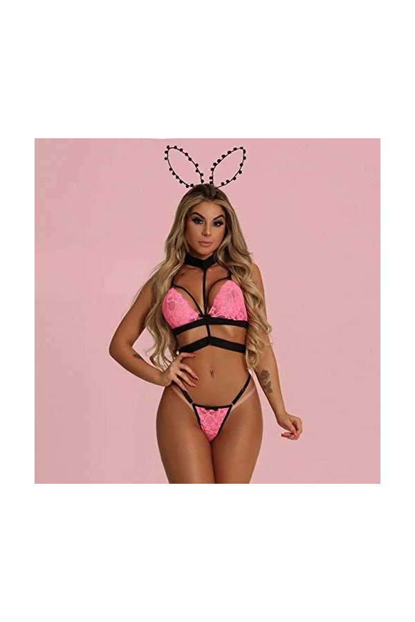 Ensemble de Lingerie Sexy, Ensemble de Soutien-Gorge à Licou en Bandage en Dentelle Transparente Lingerie en Dentelle Sexy Ba