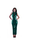 JQYTEN Off Shoulder Pencil Dress Shiny PVC Woman Dress Sexy Latex Leather Bodycon Dress Turtleneck with Front Zippers Bandage