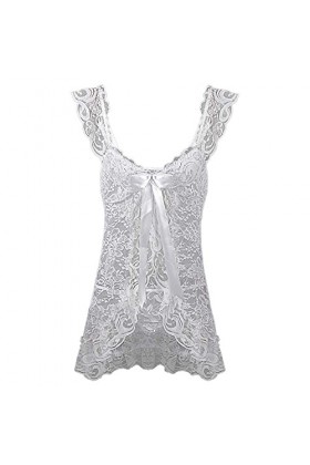 RWRAPS Lingerie Femme Sexy Cardigan Sexy Bretelles Pyjama Perspective Robe Transparent Mesh Vêtements de Nuit Blanc S Wit 