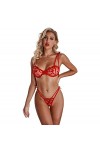 Dentelle Sexy Deux pièces Ensemble sous-vêtement jarretelle Noeud Costume Sexy Trois Points Red S Red L Red L 