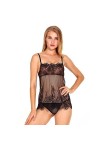 sous-vêtements Sexy pour Femme en résille dété pour Femme, Lingerie Sexy à Bretelles, Pyjama érotique à Trois Points, Noir 