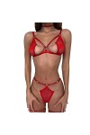 Lingerie Sexy pour Femmes, Ensemble de Quatre pièces Transparent en Maille, Poitrine exposée