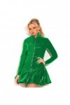 JQYTEN Plus Size Long Sleeve A-Line PVC Dress Women Sexy Full Zipper Skater Vestido Glossy Stand Collar Clubwear Dress