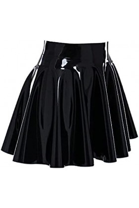 ANTIY Mini Jupe en Latex Noir Faite À La Main Robes en Caoutchouc Latex Femmes Sexy,Noir,X-Grand