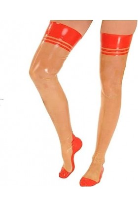 Garnitures Transparentes Et Rouges Sexy Longs Bas En Latex Bas De Cuisse En Caoutchouc,Transparent+rouge,Petit