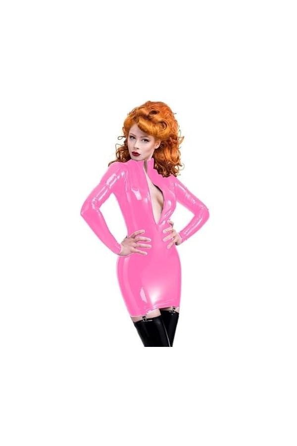 JQYTEN Lady Office Dress Wet Look Shiny PVC Women Dresses Faux Latex Package Hip Clubwear Mini Long Sleeve Vestido Summer Dre