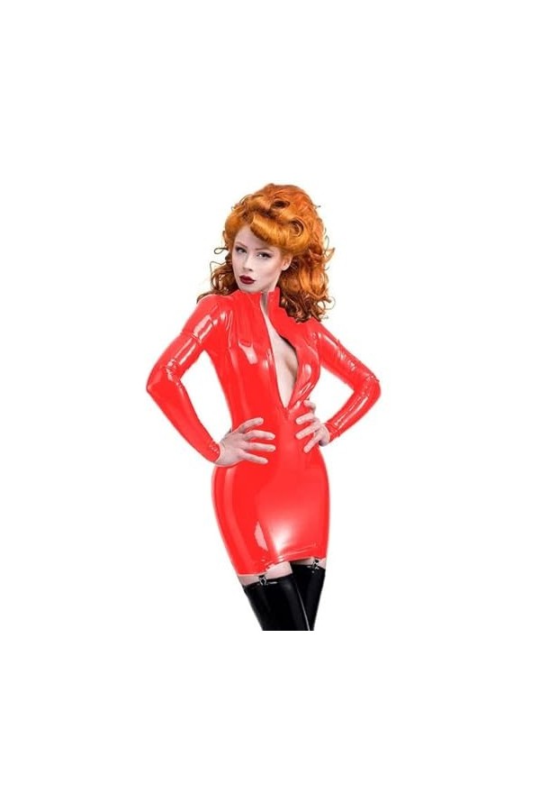 Lady Office Dress Wet Look Shiny PVC Women Dresses Faux Latex Package Hip Clubwear Mini Long Sleeve Vestido Summer Dress