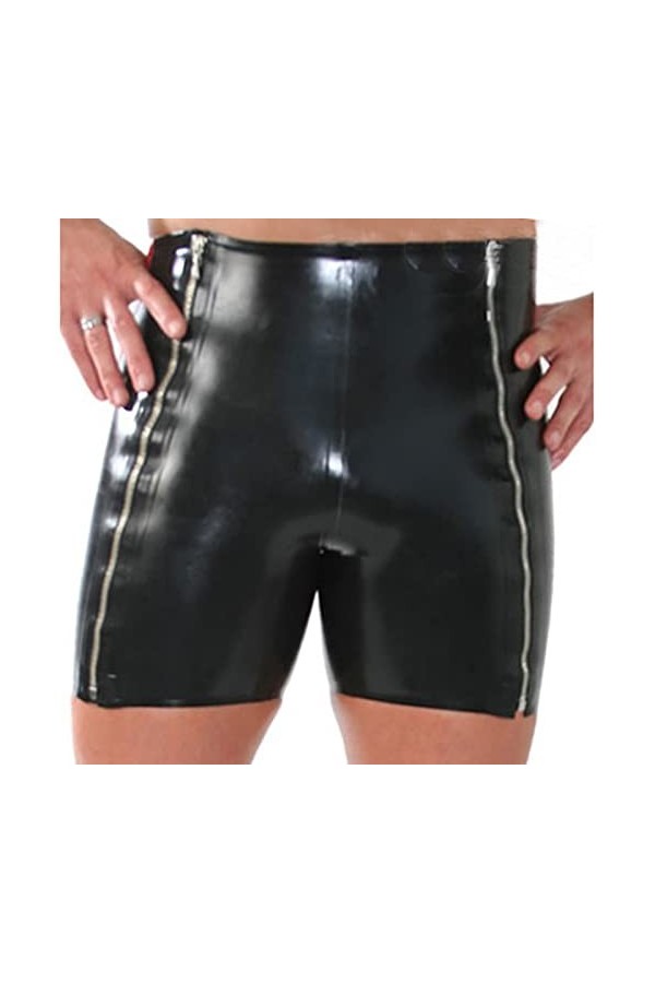 Garnitures noires et rouges à l’arrière Boxer sexy en latex avec fermetures éclair devant, noir et blanc, femmeXXL