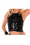 Top court en latex noir sexy avec rivets à lavant et fermeture à glissière à larrière des vêtements de chemise en caoutchou