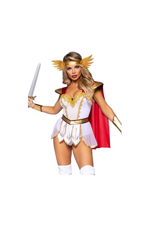 Leg Avenue 4 PC Power Princess, includes bodysuit with molded shoulders and attached cape, panel skirt, wrist cuffs, and wing