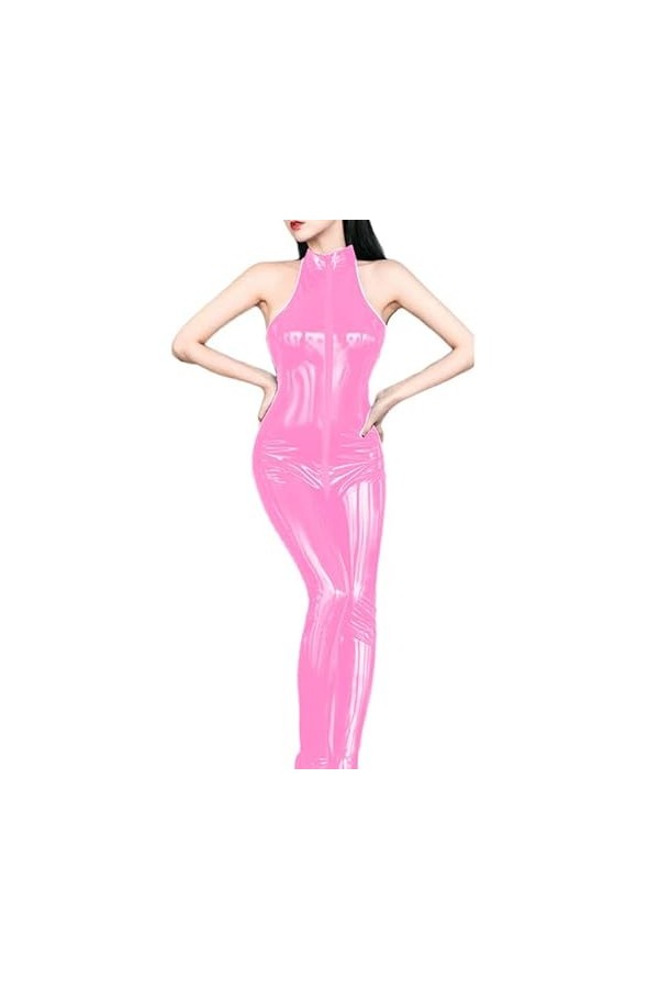 JQYTEN Sans manches Brillant Fermeture Éclair Ouvert Entrejambe Combinaison Femmes Cosplay Costume Sexy Bandage Catsuit Wet L