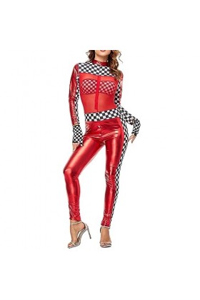 VETCS Combinaison en Cuir Verni Sexy Pour Femmes Une Pièce Rouge Combinaison de Course dépissure de Maille À Manches Longues