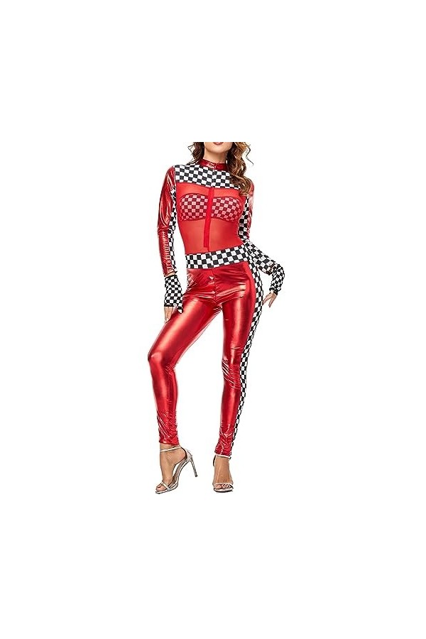 VETCS Combinaison en Cuir Verni Sexy Pour Femmes Une Pièce Rouge Combinaison de Course dépissure de Maille À Manches Longues