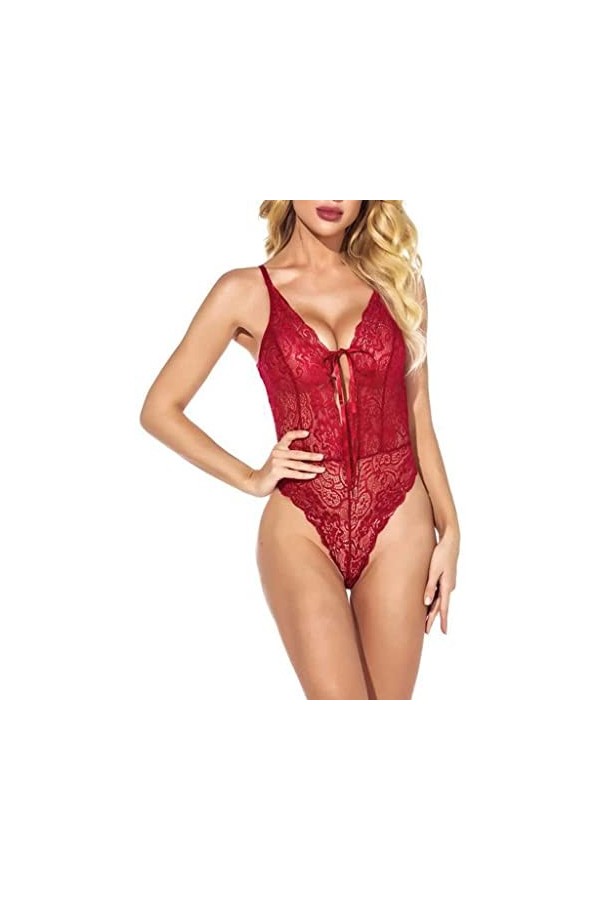 RWRAPS Lingerie Sexy pour Femme pour Femme Barboteuse Combinaison sous-Vêtements en Dentelle Troncs Pyjama Femme Couleur : D