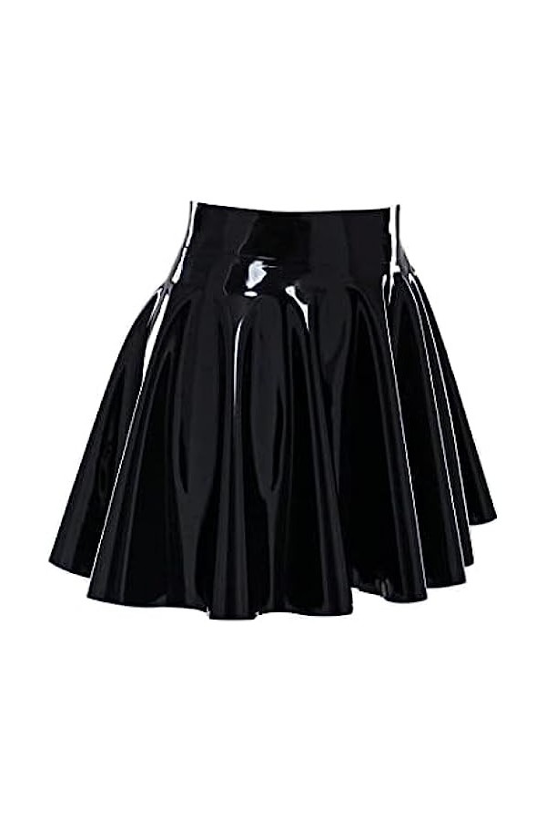 ANTIY Mini Jupe en Latex Noir Faite À La Main Robes en Caoutchouc Latex Femmes Sexy,Noir,X-Grand