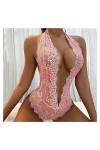 Dentelle Rose Broderie Sensuelle Lingerie Femme Lingerie Sexy V Profond Dos Nu sous-Vêtements Féminins Couleur : A, Taille :