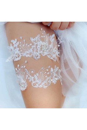 Jarretière de Mariage Perles en Dentelle Broderie Fleur Sexy Jarretières Cuisse Anneau de Mariée Dentelle Jambe Anneau Boucle