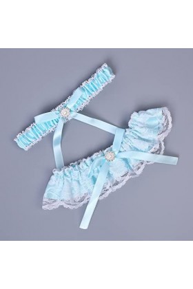 Satin Bow Strass Jarretière Sexy Dentelle Jarretière De Mariée Jarretière Cuisse Anneau Jarretière Couleur : Bleu, Taille : 
