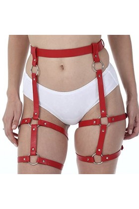 Cuir Leg Harnais Cage Ceintures Jarretières Ceinture PU Cuir Punk Gothique Anneau Jarretière Rouge
