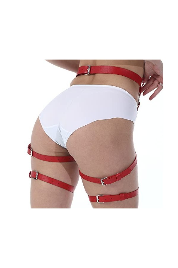 Cuir Leg Harnais Cage Ceintures Jarretières Ceinture PU Cuir Punk Gothique Anneau Jarretière Rouge