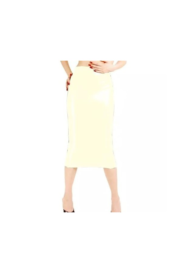 JQYTEN Novelty Knee Length Lady Skirt Sexy Open Buttock Skirt Nightclub Performance Costume Hollow Out PVC Wetlook Midi Skirt