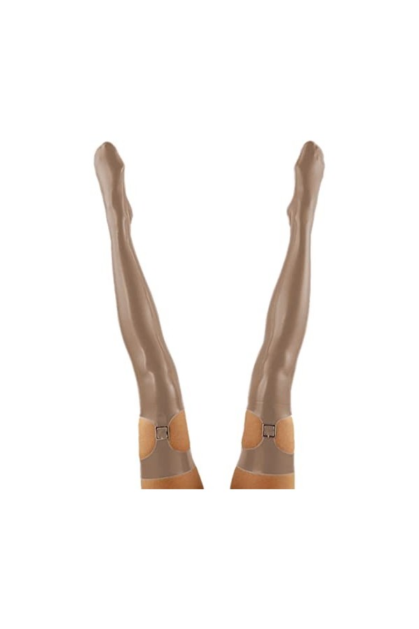 Bas de cuisse extensibles ajourés en cuir PVC effet mouillé avec pieds hauts, lingerie au-dessus du genou, orange, M