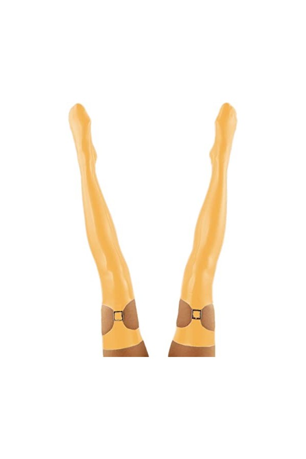 Bas de cuisse extensibles ajourés en cuir PVC effet mouillé avec pieds hauts, lingerie au-dessus du genou, orange, M