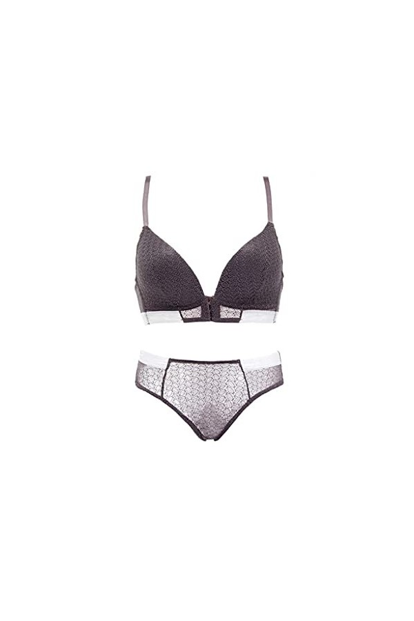 XOUVY Devant La Boucle Pas De Bague en Acier Dentelle Sexy Triangle Cup Lingerie Couleur : Gris, Taille : 80B Gris 34B 