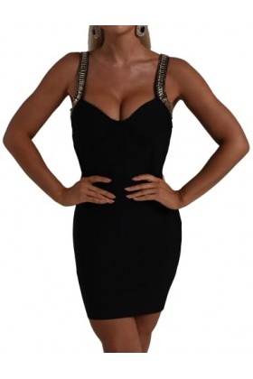 BELLA BARNETT Mini-robe bandage diamonate, noir, Taille M
