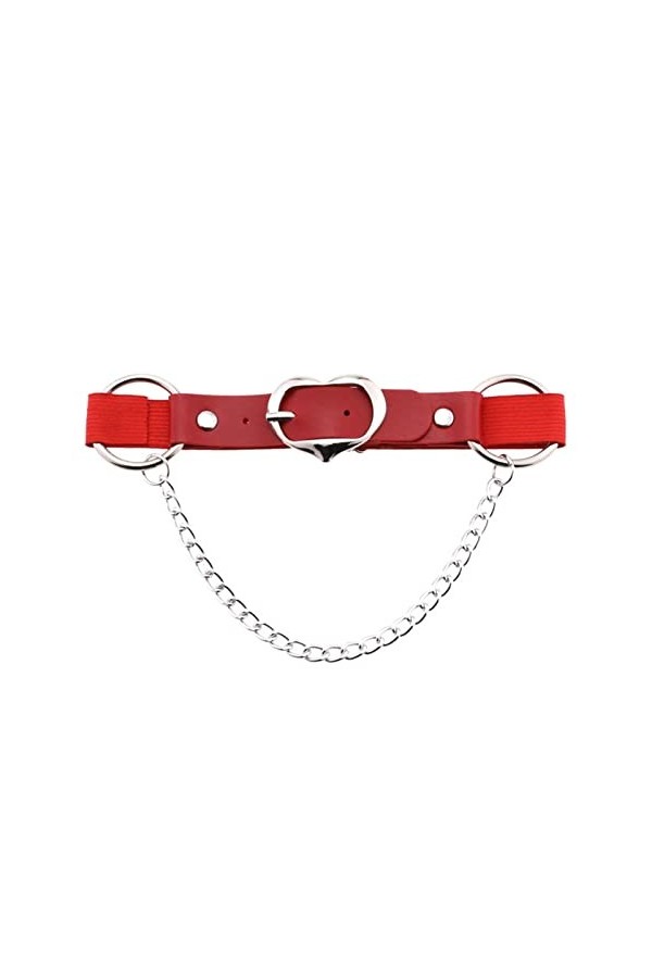 YANYUESHOP Femmes Réglable Faux Cuir Sexy Jambes Cuisse Jarretière Découpe en Forme De Coeur Chaîne en Métal Lien Costumes De