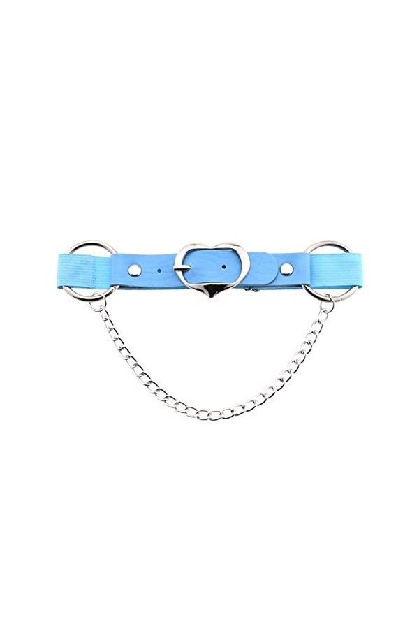 YANYUESHOP Femmes Réglable Faux Cuir Sexy Jambes Cuisse Jarretière Découpe en Forme De Coeur Chaîne en Métal Lien Costumes De