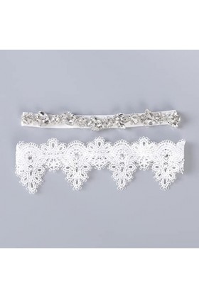 JJZXD Mariage Garter Rigroise broderie de fleur perle Color : White, Size : One Size 
