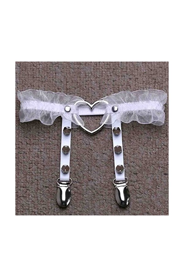 JJZXD Punk rock chérie parsemée sexy en dentelle élastique coeur en cuir ceinture nuptiale jarretière Color : D, Size : As s