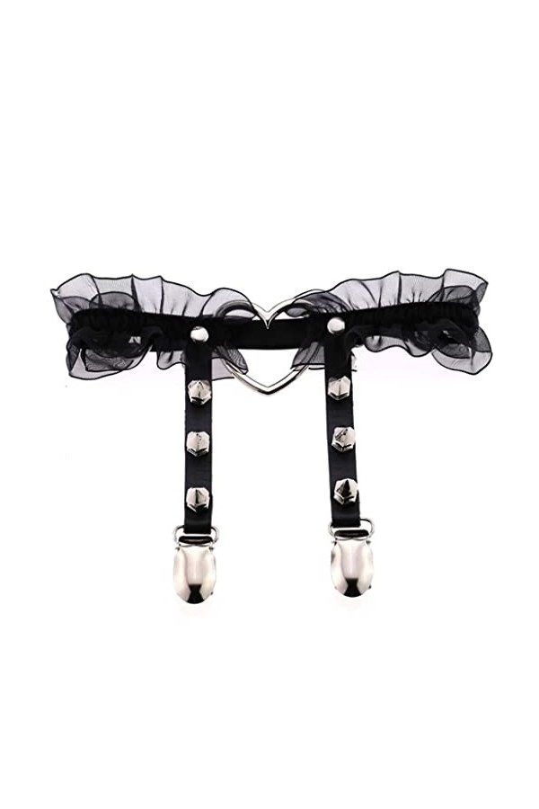 JJZXD Punk rock chérie parsemée sexy en dentelle élastique coeur en cuir ceinture nuptiale jarretière Color : D, Size : As s