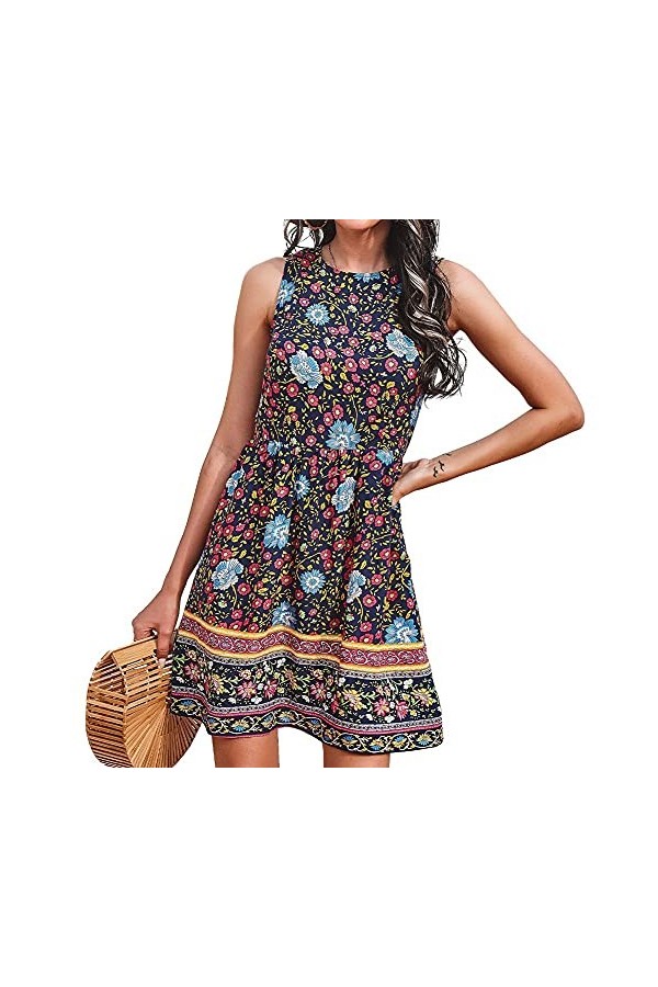 CHYSP Robes Courtes Femme à glissière imprimée Femme col Rond Robes Slim Casual Sexy Loose Confortable Jupes de Bureau Street