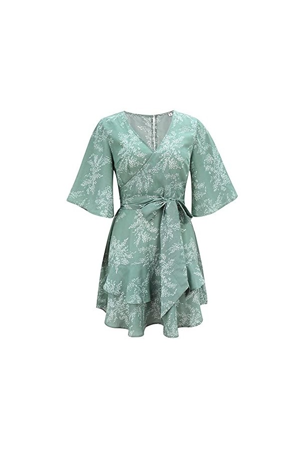 CHYSP Robes Sexy pour Femmes Vert imprimé v-Cou de Cravate Robes Casual Sexy Loose Confortable Jupes Streetwear Color : Gree