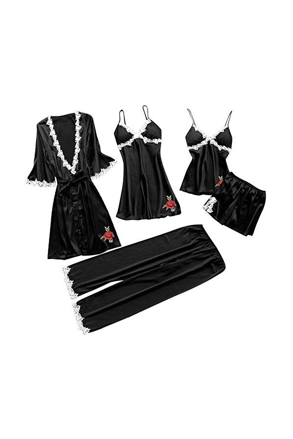 Érotisme Sexe et sensualité Ensembles de Pyjamas pour Femmes Pyjamas en Fausse Soie Ensembles de vêtements de Nuit Élégant Se