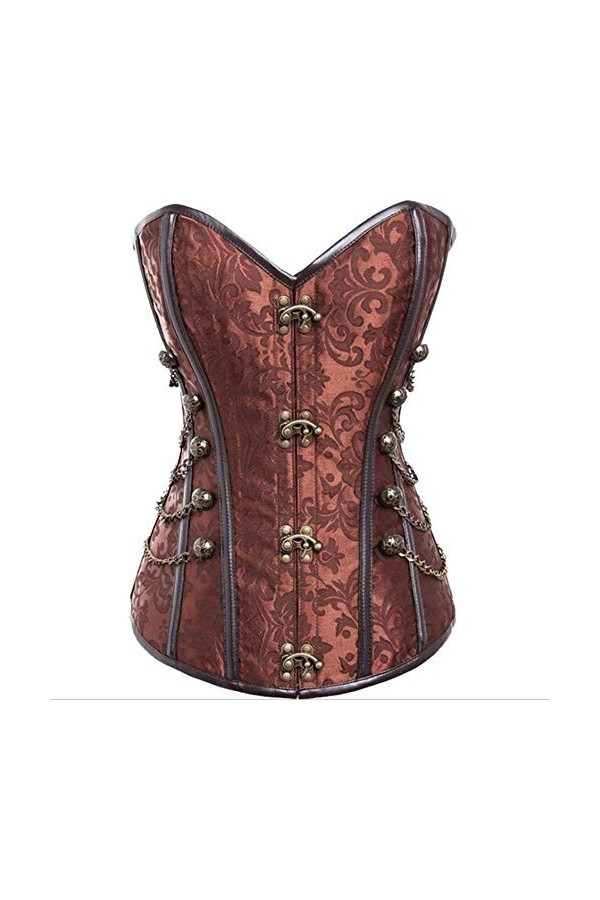 Heqianqian Corset Steampunk en simili cuir avec boucle sur le devant Marron Respirant Couleur : Noir, Taille : XXXXL 