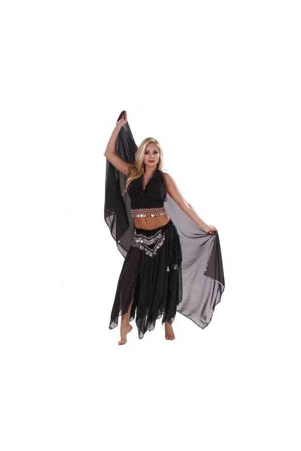 Miss Belly Dance Belly Dance Ensemble de Costume | Skirt-Top-Veil & Hanche écharpe | Elegance, Blanc/Argent, Taille Unique