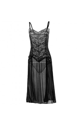 TONZN Ensemble de sous-vêtements en Dentelle surdimensionné S-6XL, Robe Longue de Nuit Fendue Haute, Pyjama String, Lingerie 