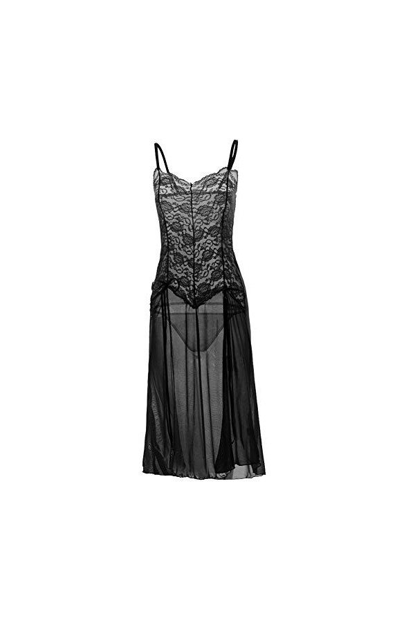 TONZN Ensemble de sous-vêtements en Dentelle surdimensionné S-6XL, Robe Longue de Nuit Fendue Haute, Pyjama String, Lingerie 