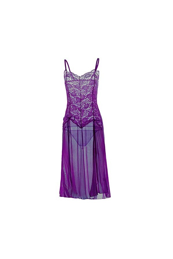TONZN Ensemble de sous-vêtements en Dentelle surdimensionné S-6XL, Robe Longue de Nuit Fendue Haute, Pyjama String, Lingerie 