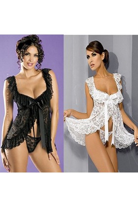 XENITE Lingerie Sexy en Dentelle Rose Perspective Devant Ouverte Sexy B 