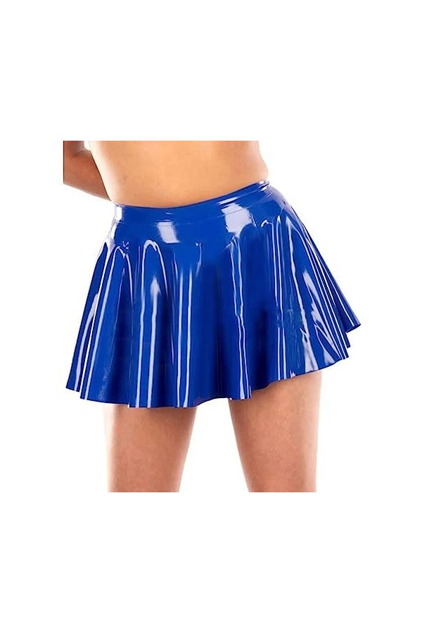 ANTIY Latex Femmes Mini Jupe Couleur Unie en Caoutchouc Jupes Décontractées,Noir,Petit