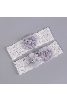 ZLXDP per Perle en Dentelle de Mariage Violet jarreter Fleur Blanche jarretières Sexy 2pcs Set for Femmes mariée la Jambe Nup