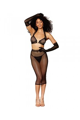Ensemble 2 pièces, Soutien Gorge et Jupe Longue Transparente Noir - DG12770BLK - L, Noir