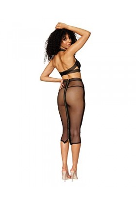 Ensemble 2 pièces, Soutien Gorge et Jupe Longue Transparente Noir - DG12770BLK - L, Noir