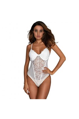 XOUVY sous-vêtements Dentelle Mesh Transparent Sexy Halter V-Neck Pyjama Femme Couleur : D, Taille : L D M 