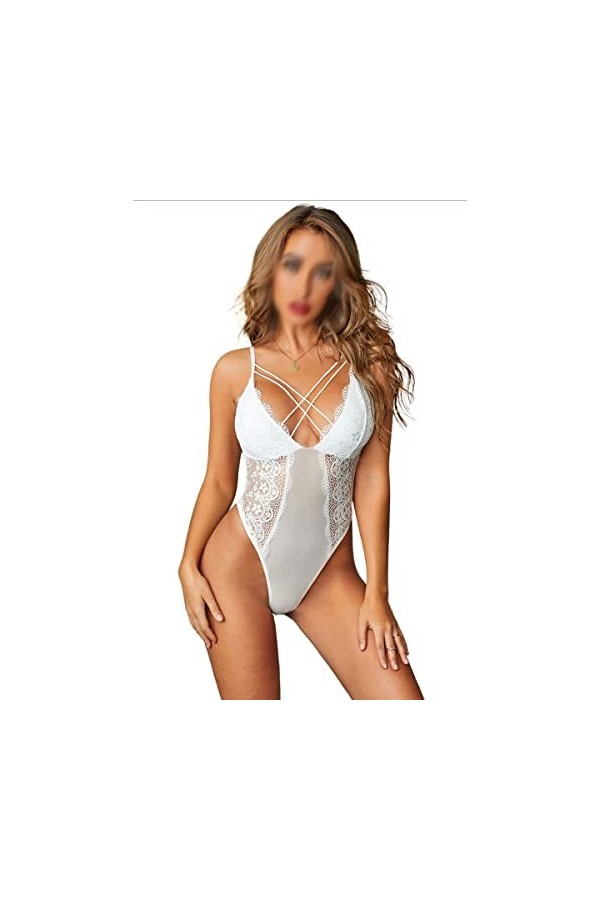XOUVY sous-vêtements Vêtements Combinaison Europe et États-Unis Dentelle Couserie Mesh Transparent Sexy Triangle Type Pyjamas